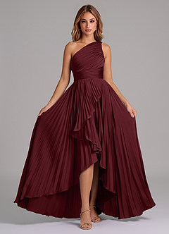 Azazie Lyrica Bridesmaid Dresses Cabernet A-Line One Shoulder Stretch Satin Dress image6