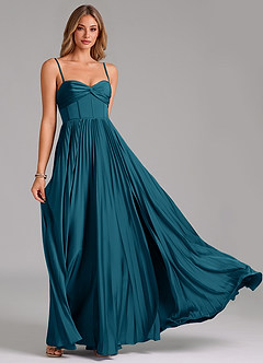 Azazie Akiko Robes de demoiselle d'honneur Robe Trapèze en Satin extensible Encolure en Forme de Cœur Bleu Encre image5