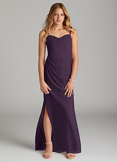 Azazie Mai Junior Plum Sheath Pleated Chiffon Dress image1