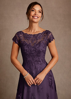 Azazie Jalinda Mother of the Bride Dresses Plum A-Line Lace Chiffon Dress image5