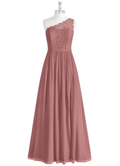 Azazie Demi Bridesmaid Dresses Desert Rose A-Line One Shoulder Chiffon Dress image9
