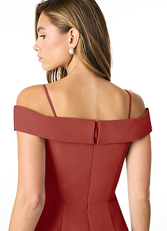 Azazie Lecia Bridesmaid Dresses Terracotta Empire Off-The-Shoulder Pleated Chiffon Convertible Dress image5