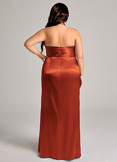 Azazie Jemma Bridesmaid Dresses Paprika Sheath Pleated Metallic Satin Dress image9