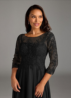 Azazie Marge Abiti per la Madre della Sposa Abito A-Line in Chiffon in Pizzo con Scollo a U Nero image5