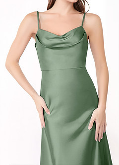 Azazie Alaija Vestidos de damas de honor Vestido de Matcha de Satén Elástico de Corte Sirena con Corte Lateral image5
