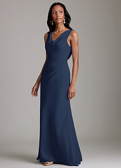 Azazie Linelle Robes de demoiselle d'honneur Robe Sirène en Mousseline de soie Plissée Bleu Marine Foncé image6