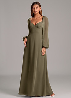 Azazie Annistyn Brudtärnklänningar Klänning av A-Linje i Chiffong Långärmad Pilgrön image4