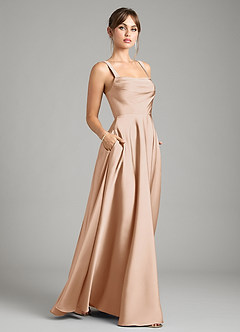 Azazie Shaude Bridesmaid Dresses English Rose A-Line Pleated Stretch Satin Dress image6