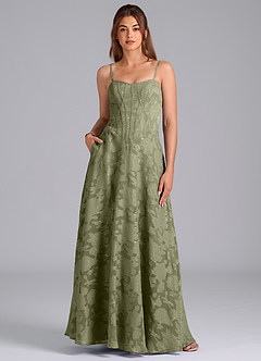 Azazie Stasy Final Sale Pistachio A-Line Sweetheart Neckline Floral Burnout Dress image1