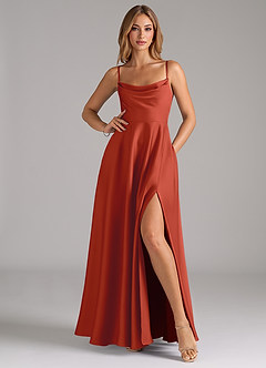 Azazie Elle Brautjungfernkleider A-Linie Plissee Stretch-Satin Kleid Rost image3