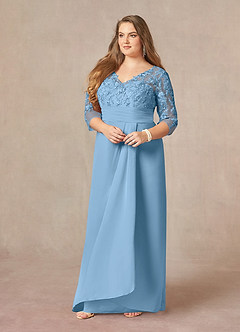 Azazie Joan Mother of the Bride Dresses Steel Blue Sheath V-Neck Lace Chiffon Dress image8
