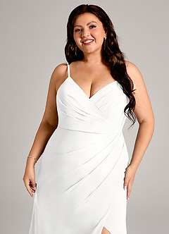 Azazie Maci Vestidos de damas de honor Vestido de Blanco de Gasa de Corte Recto con Plisado image5