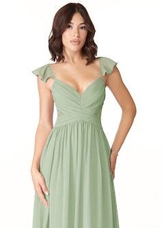 Azazie Lissa Bridesmaid Dresses Dusty Sage A-Line Lace Chiffon Dress image6