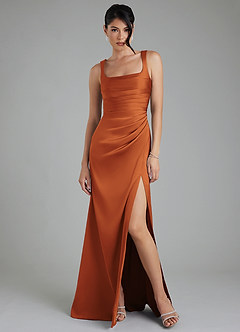 Azazie Sierra Bridesmaid Dresses Cinnamon A-Line Corset Stretch Satin Dress image6