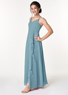 Azazie Naeem Junior Moody Blue A-Line Ruched Chiffon Dress image3