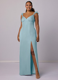 Barbie ♥ Azazie Bridesmaid Dresses Moody Blue Sheath Stretch Satin Dress image9
