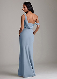 Azazie Madelyn Bridesmaid Dresses Dusty Blue Mermaid One Shoulder Chiffon Convertible Dress image2