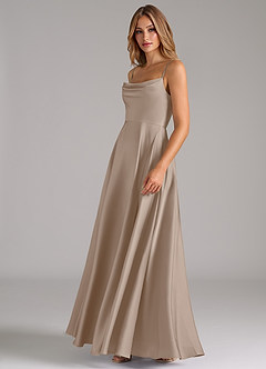 Azazie Elle Bridesmaid Dresses Taupe A-Line Pleated Stretch Satin Dress image6