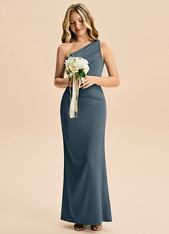 Azazie Akilah Junior Skede Plisseret Stræk satin Gulv-længde Junior brudepige Kjole image4