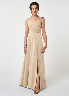 Azazie Emily Junior Champagne A-Line Ruched Chiffon Dress image1