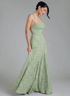 Azazie Tatum Robes de demoiselle d'honneur Robe Trapèze en Blumen-Burnout Corset Vert Sauge image7