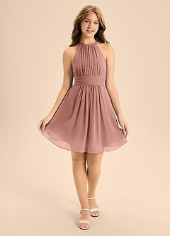 Azazie Bonnie Junior Cedar Rose A-Line Pleated Chiffon Dress image1
