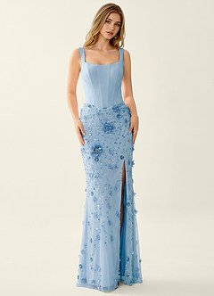 Belinda Blue 3D Flowers Corset Lace Up Back Mermaid Prom Dress image3