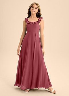 Azazie Callie Junior Jurk van Chiffon met A-Lijn Ruches Merlot image6