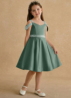 Azazie Judi Flower Girl Dresses Eucalyptus A-Line Matte Satin Dress image4