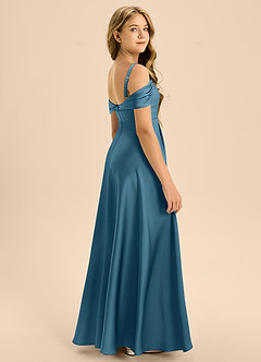 Azazie Rowena Junior A라인 절하다 스트레치 새틴 플로어 길이 주니어 신부 들러리 드레스 image2