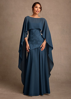 Azazie Flossie vestidos de madre de la novia Vestido Azul Marino Oscuro de Gasa de Corte en A con Plisado image1