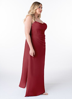 Azazie Mai Bridesmaid Dresses Pomegranate Sheath Pleated Chiffon Dress image10