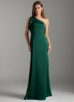 Azazie Rinna Bridesmaid Dresses Emerald Mermaid Ruched Stretch Satin Dress image1