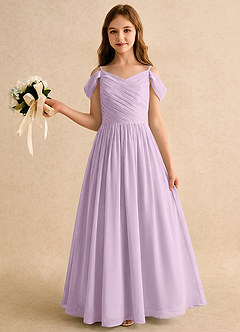 Azazie Chelo Girls Formal Robe Demoiselle D'honneur Fillette Robe Trapèze en Mousseline de soie Plissée Frostiges Flieder image3