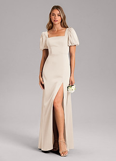 Azazie Fyona Bridesmaid Dresses White Alabaster A-Line Pleated Stretch Satin Dress image3