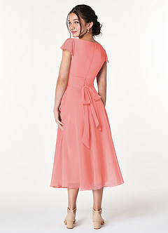 Azazie Payton Junior Coral A-Line Bow Chiffon Dress image2