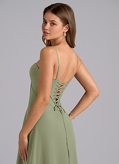 Azazie Valentine Abiti da Damigella Abito A-Line in Chiffon Corsetto Pistacchio image6