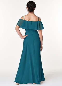 Azazie Maggie Junior Ink Blue A-Line Off the Shoulder Chiffon Dress image2