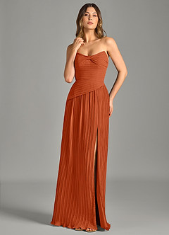 Azazie Becka Bridesmaid Dresses Burnt Orange A-Line Strapless Chiffon Dress image1