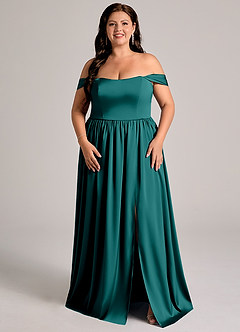 Azazie Calianna Abiti da Damigella Abito Convertibile A-Line in Raso Elasticizzato a Spalla Scoperta Verde Pavone image6