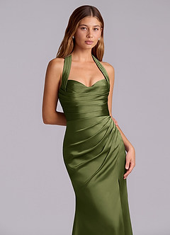 Azazie Destiny Brautjungfernkleider Meerjungfrau-Linie Herzausschnitt Stretch-Satin Kleid Olivgrün image5