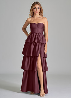 Azazie Faye Bridesmaid Dresses Sangria A-Line Ruched Stretch Satin Dress image3