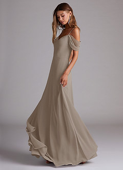 Azazie Marley Brautjungfernkleider Wandelbar A-Linie Schulterfrei Chiffon Kleid Taupe image3