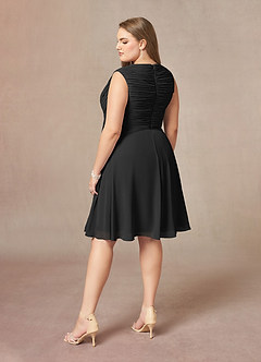 Azazie Theron Mother of the Bride Dresses Black A-Line V-Neck Pleated Chiffon Dress image9