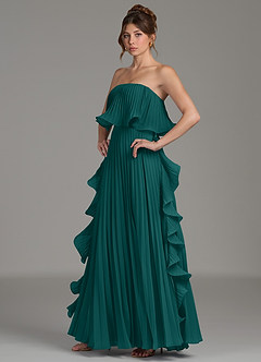 Azazie Alexia Bridesmaid Dresses Peacock A-Line Ruched Chiffon Dress image3