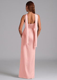 Azazie Calandra Bridesmaid Dresses Powder Pink A-Line Pleated Stretch Satin Dress image4