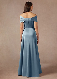 Azazie Amelia Mother of the Bride Dresses Dusty Blue A-Line Off the Shoulder Stretch Satin Dress image6