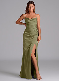 Azazie Claudelle Bridesmaid Dresses Pistachio Mermaid Strapless Stretch Satin Dress image5