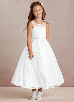 Azazie Siwa Blumenmädchenkleider A-Linie Mit Perlen Tüll Kleid Diamantweiß image2