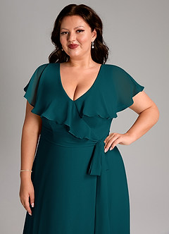 Azazie Lainey Bridesmaid Dresses Pine A-Line with Pockets Chiffon Dress image13